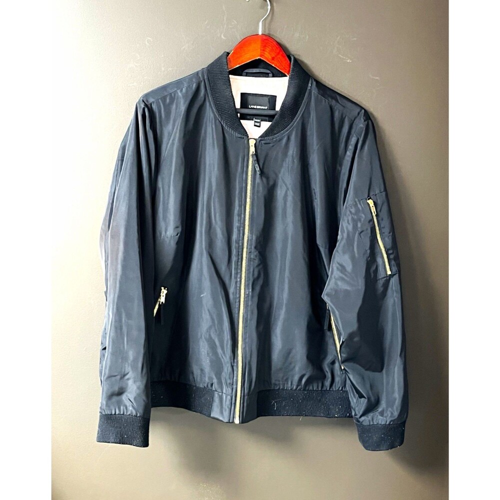 Lane Bryant Black Bomber Jacket Full Zip Pockets Polyester Plus Size 22/24